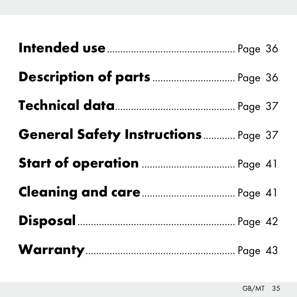 Intended use, Description of parts, Technical data | General safety instructions, Start of operation, Cleaning and care, Disposal, Warranty | Livarno Z31503-BS User Manual | Page 35 / 56