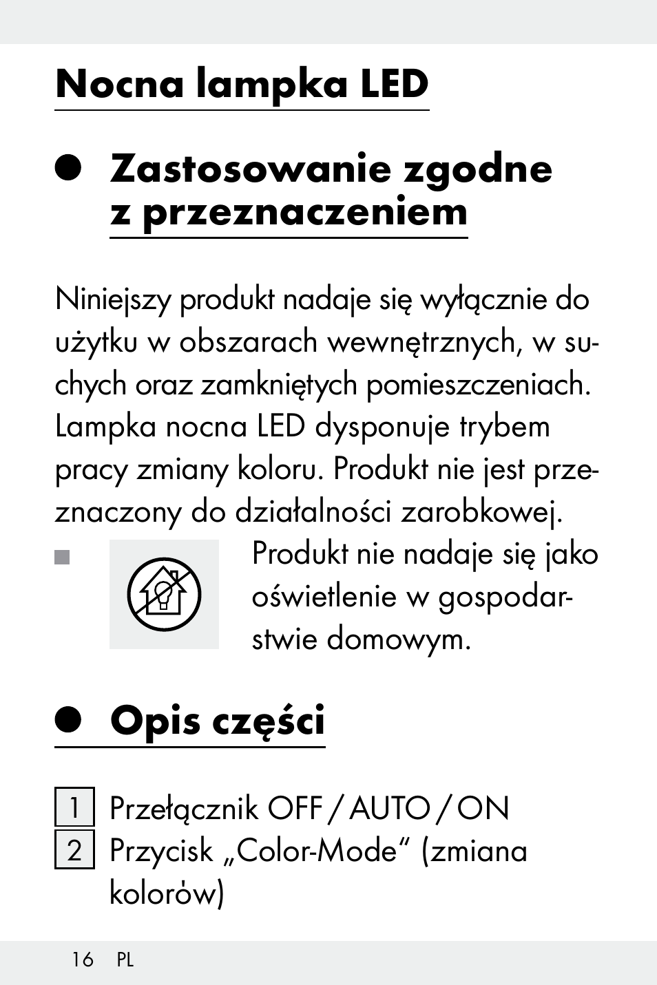 Nocna lampka led, Zastosowanie zgodne z przeznaczeniem, Opis części | Livarno Z32148A-BS User Manual | Page 16 / 83