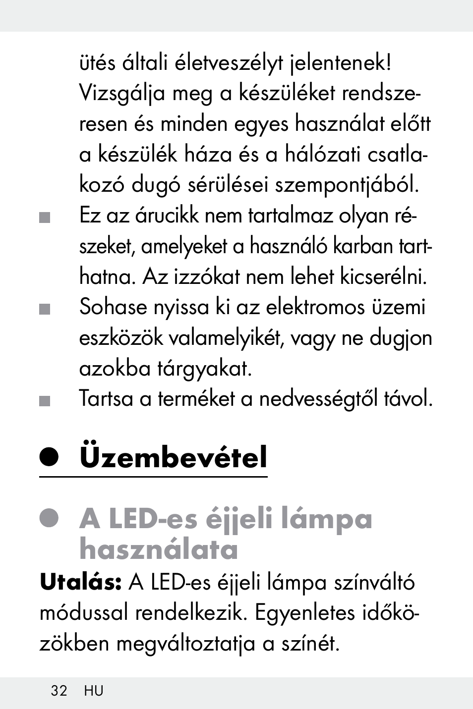 Üzembevétel, A led-es éjjeli lámpa használata | Livarno Z32148A-BS User Manual | Page 32 / 83