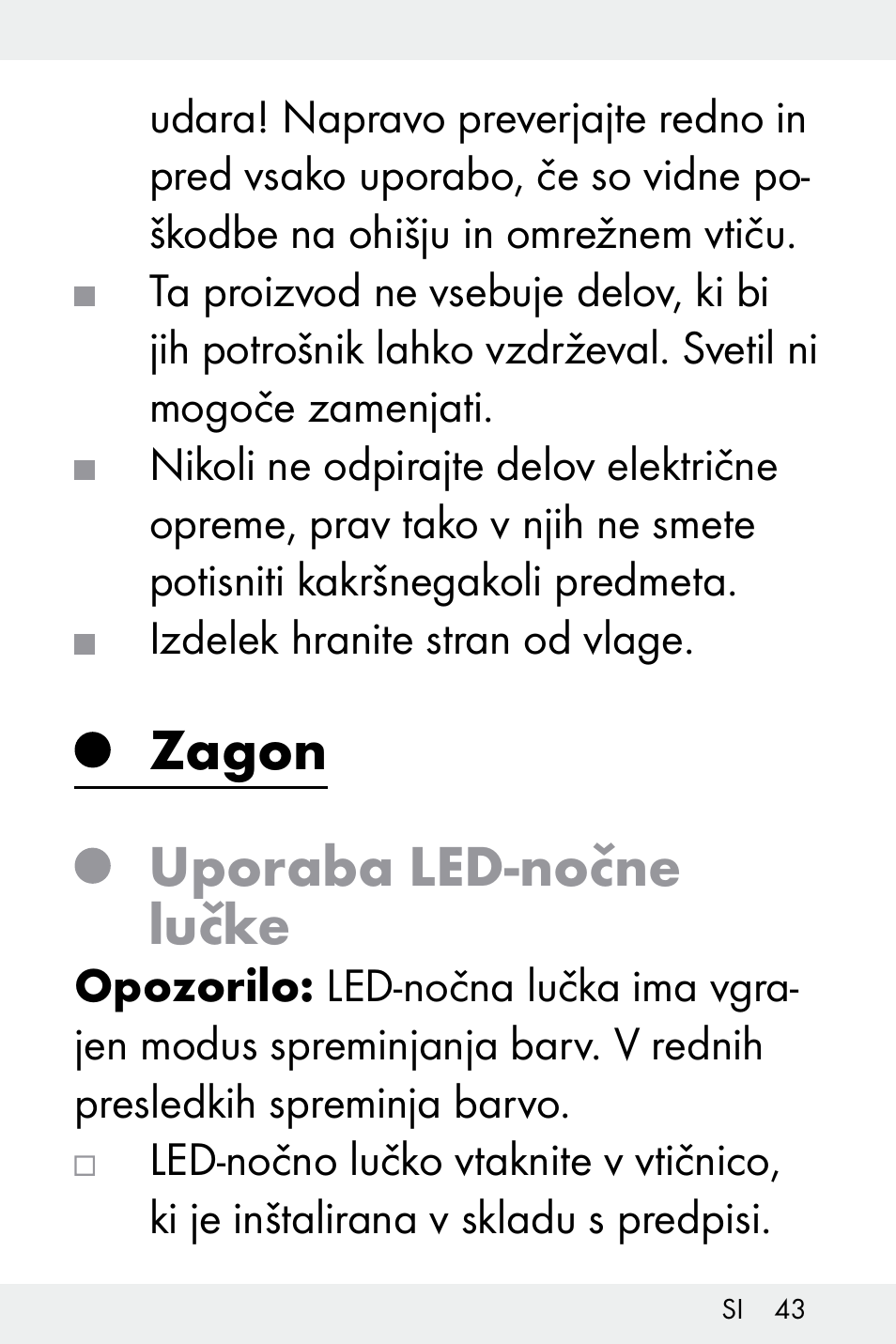 Zagon, Uporaba led-nočne lučke | Livarno Z32148A-BS User Manual | Page 43 / 83