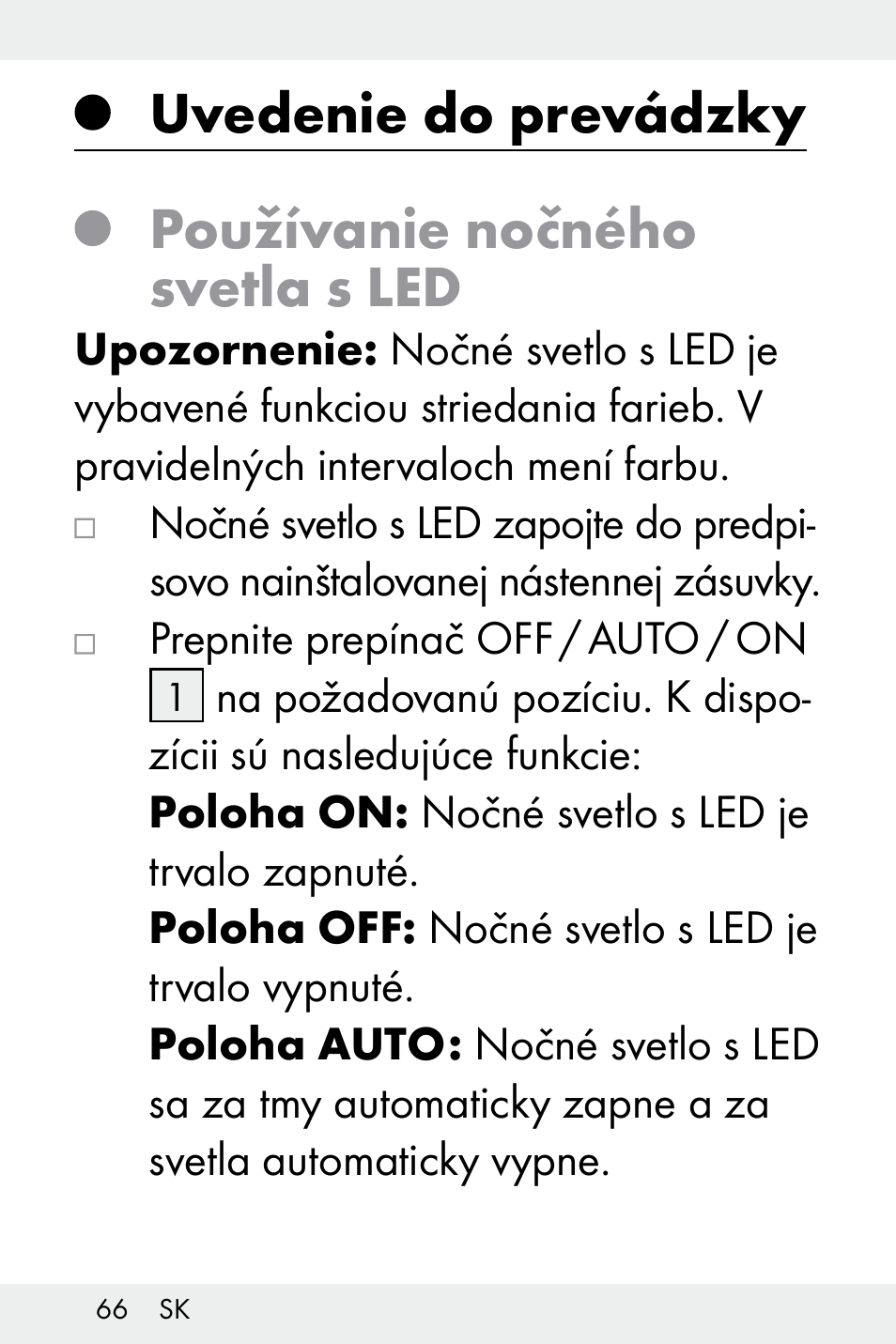 Uvedenie do prevádzky, Používanie nočného svetla s led | Livarno Z32148A-BS User Manual | Page 66 / 83