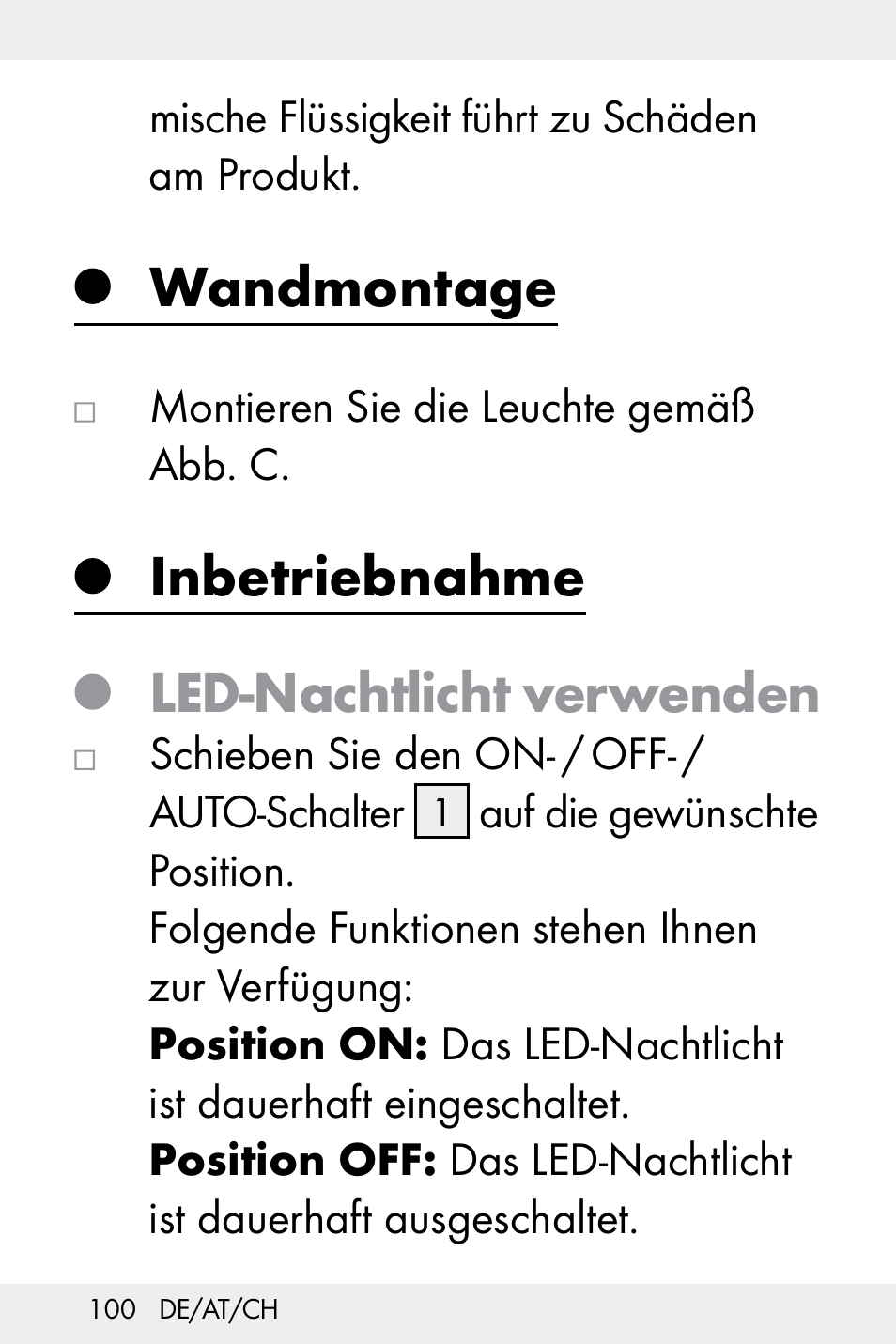 Wandmontage, Inbetriebnahme, Led-nachtlicht verwenden | Livarno Z32148C User Manual | Page 100 / 107