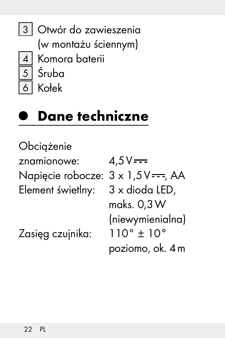 Dane techniczne | Livarno Z32148C User Manual | Page 22 / 107