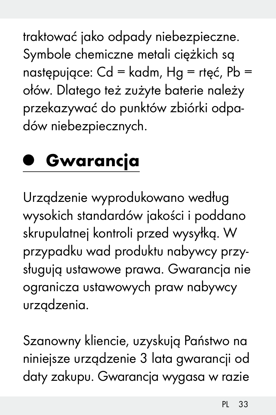 Gwarancja | Livarno Z32148C User Manual | Page 33 / 107