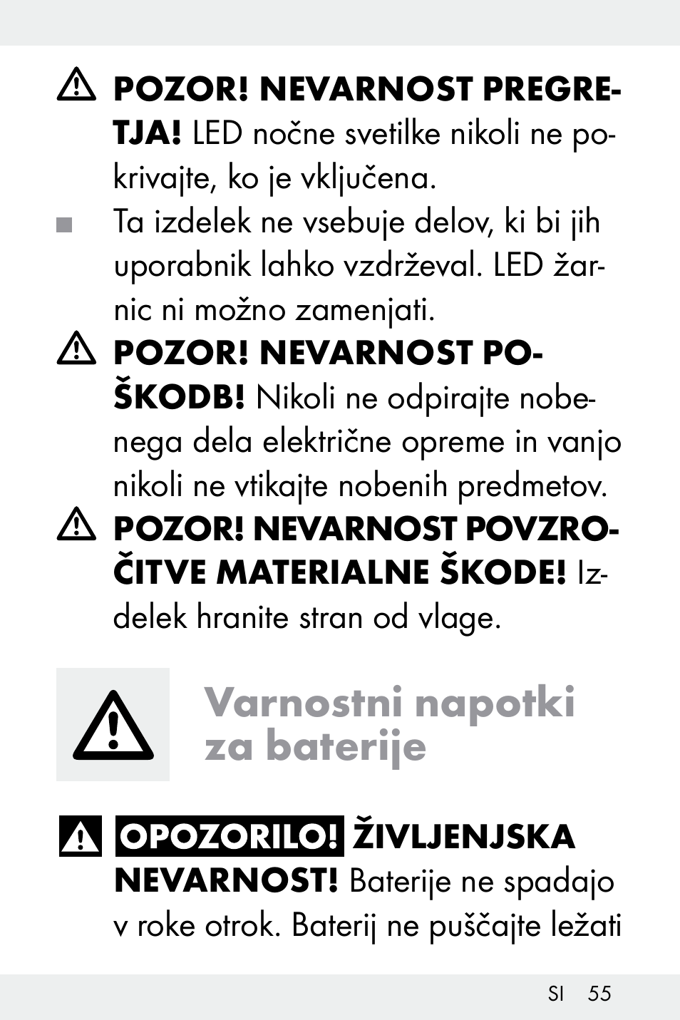 Varnostni napotki za baterije | Livarno Z32148C User Manual | Page 55 / 107