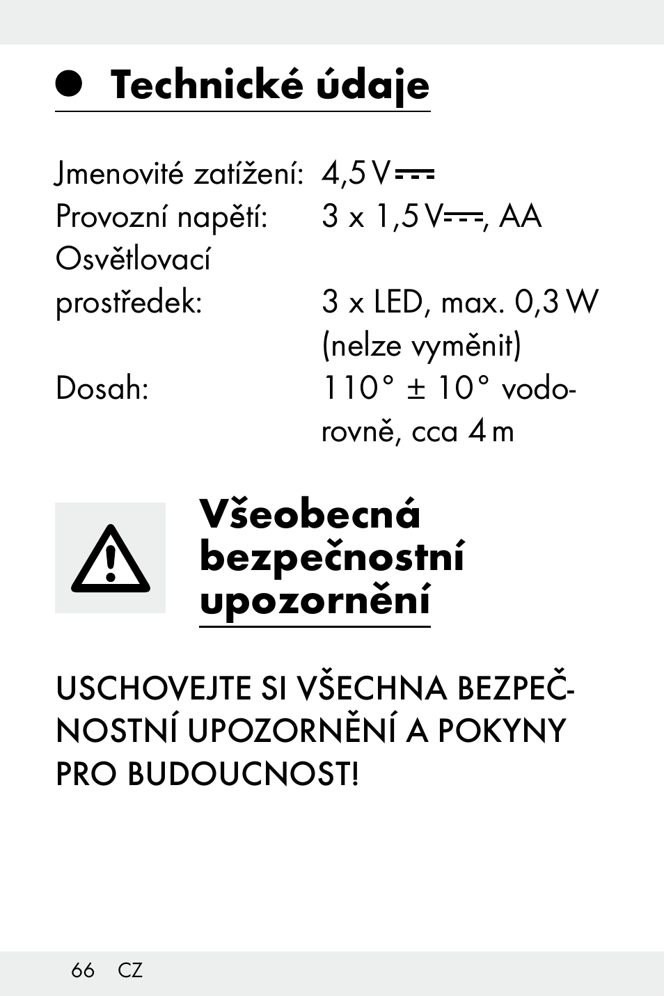 Technické údaje, Všeobecná bezpečnostní upozornění | Livarno Z32148C User Manual | Page 66 / 107