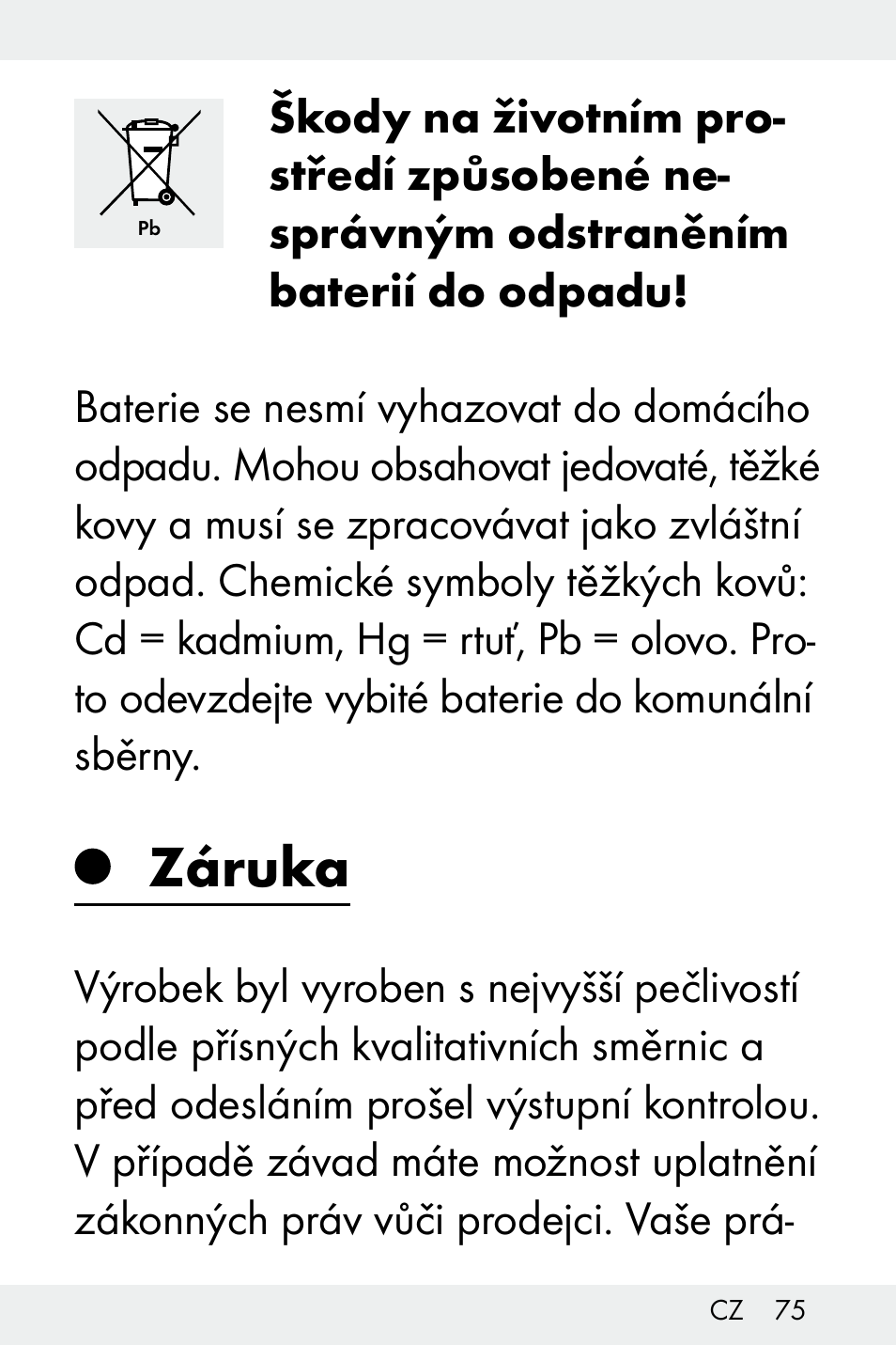 Záruka | Livarno Z32148C User Manual | Page 75 / 107