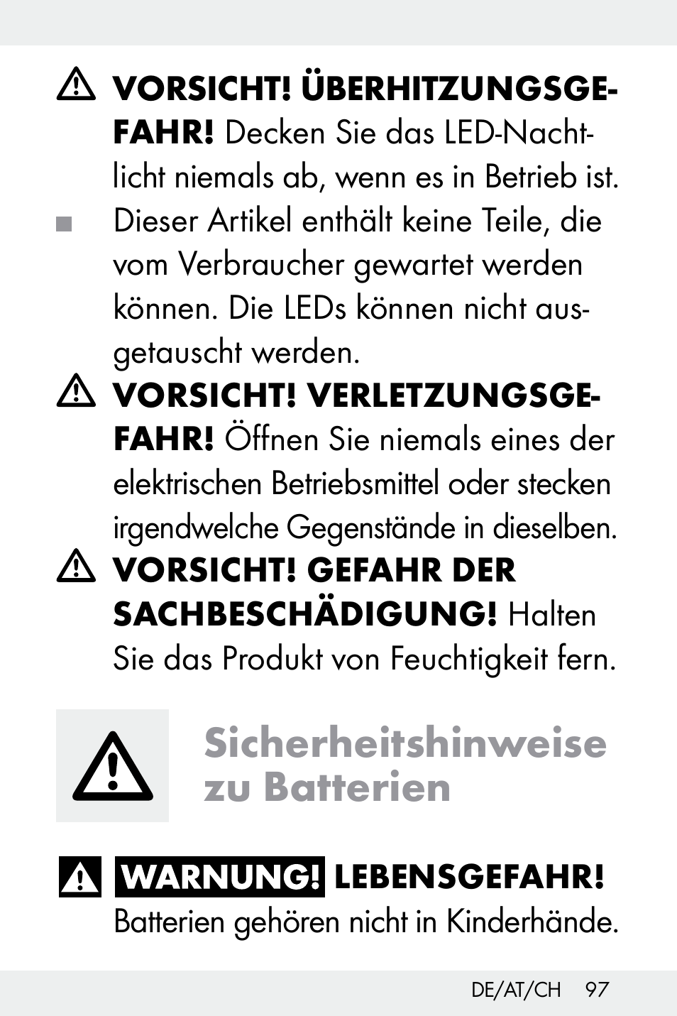 Sicherheitshinweise zu batterien | Livarno Z32148C User Manual | Page 97 / 107