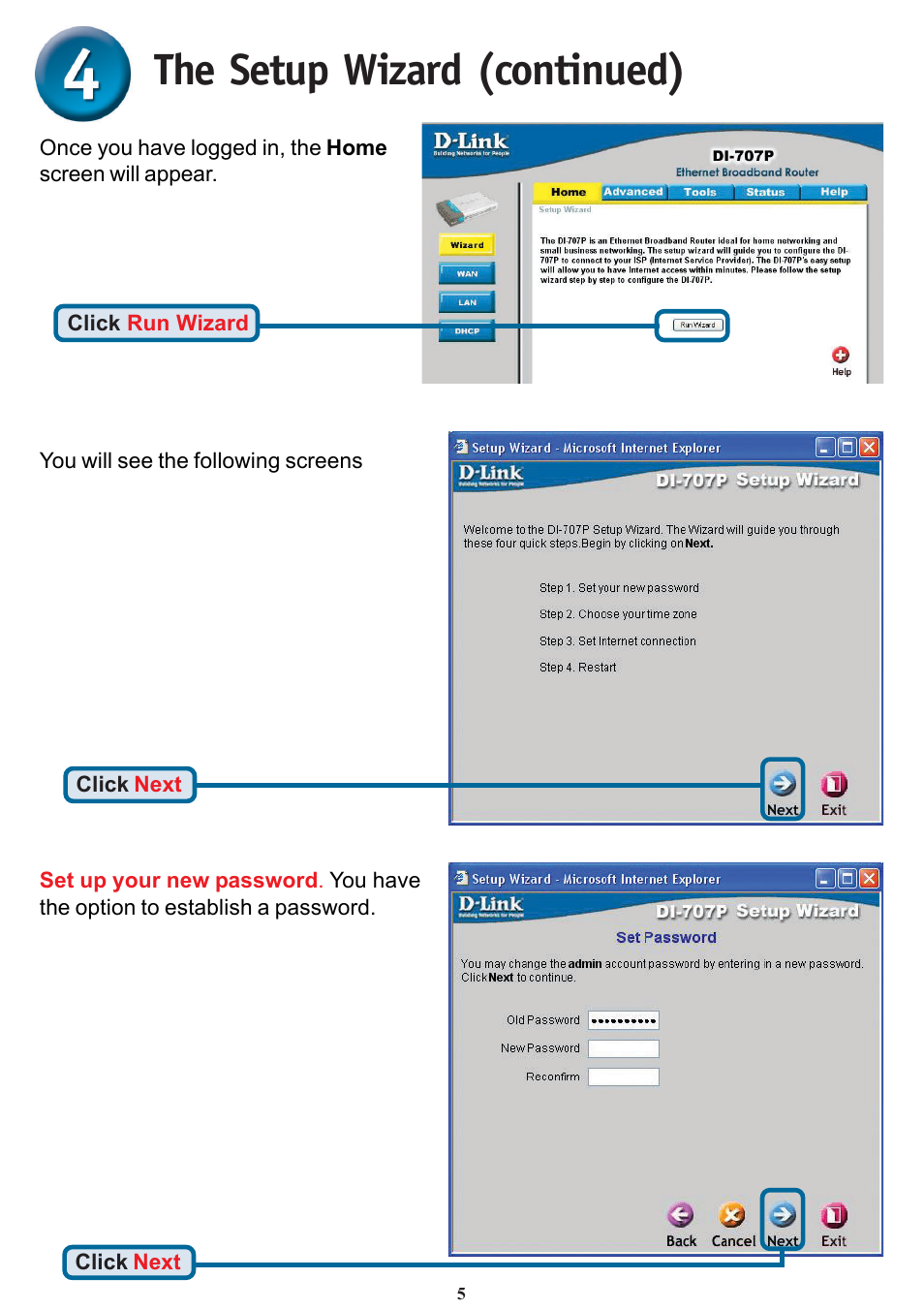 The setup wizard (continued) | D-Link DI-707P User Manual | Page 5 / 16