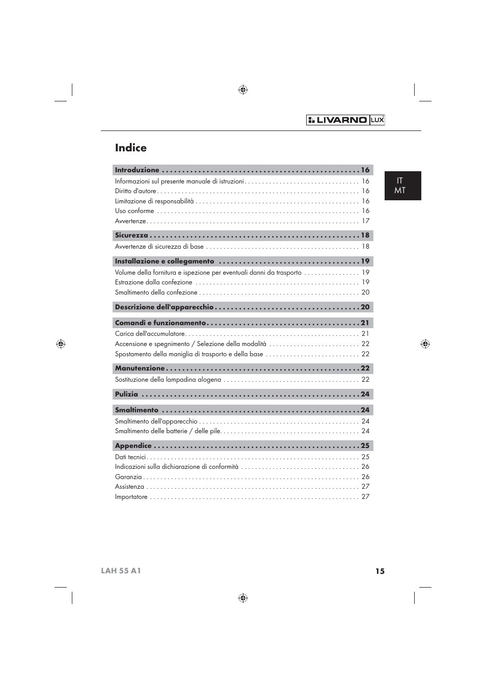 Indice, It mt | Livarno LAH 55 A1 User Manual | Page 17 / 72