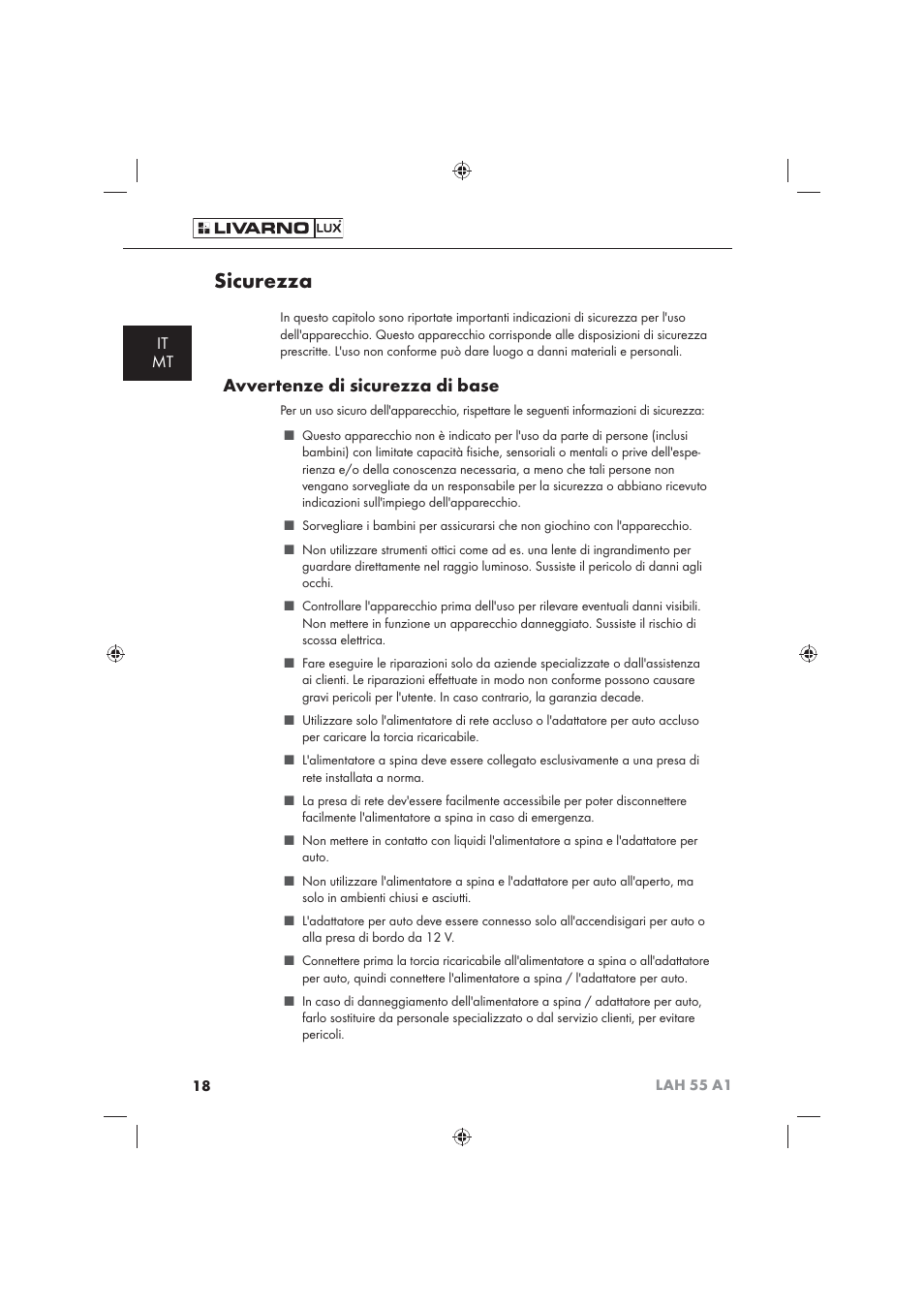 Sicurezza, Avvertenze di sicurezza di base, It mt | Livarno LAH 55 A1 User Manual | Page 20 / 72