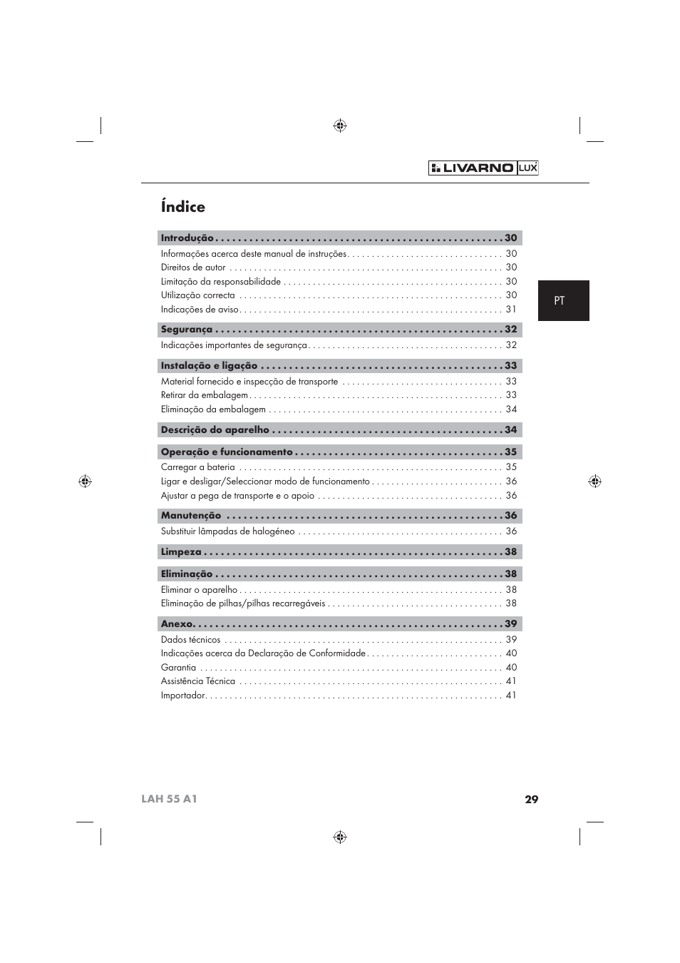 Índice | Livarno LAH 55 A1 User Manual | Page 31 / 72