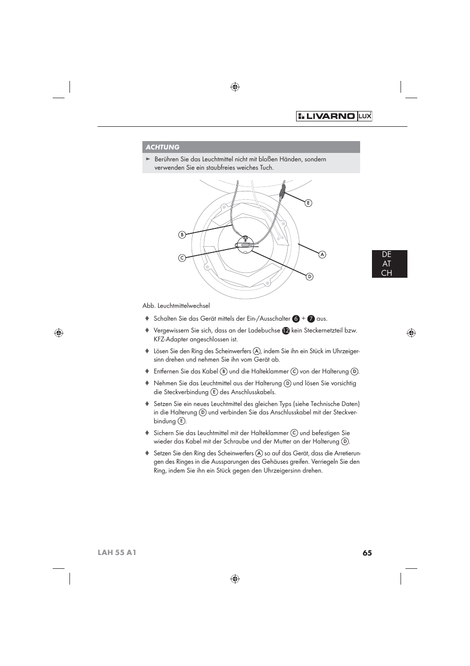 De at ch | Livarno LAH 55 A1 User Manual | Page 67 / 72