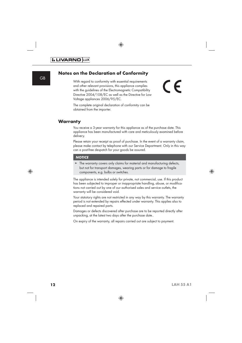 Warranty | Livarno LAH 55 A1 User Manual | Page 14 / 92