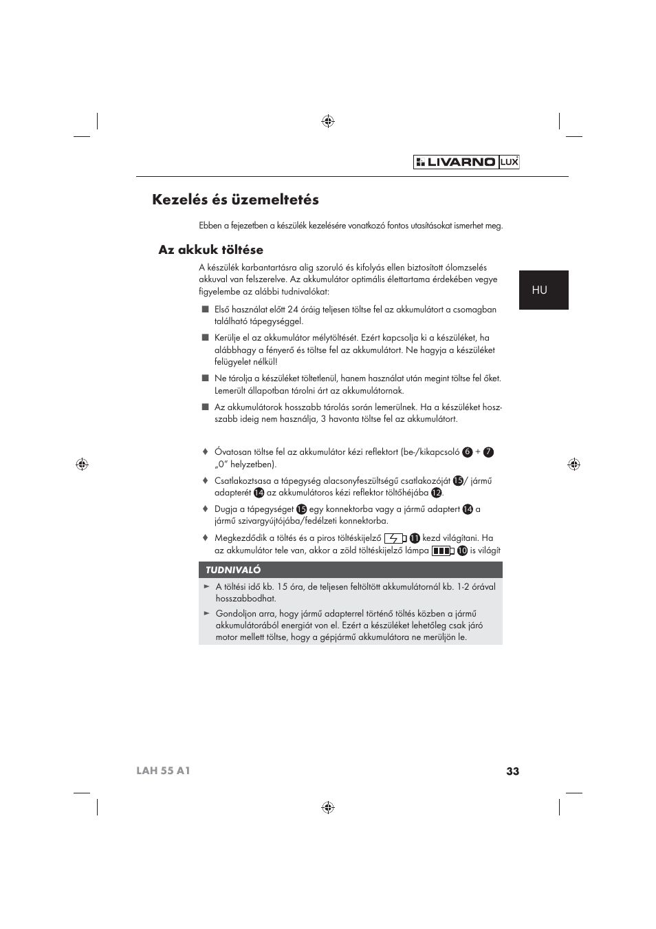 Kezelés és üzemeltetés, Az akkuk töltése | Livarno LAH 55 A1 User Manual | Page 35 / 92