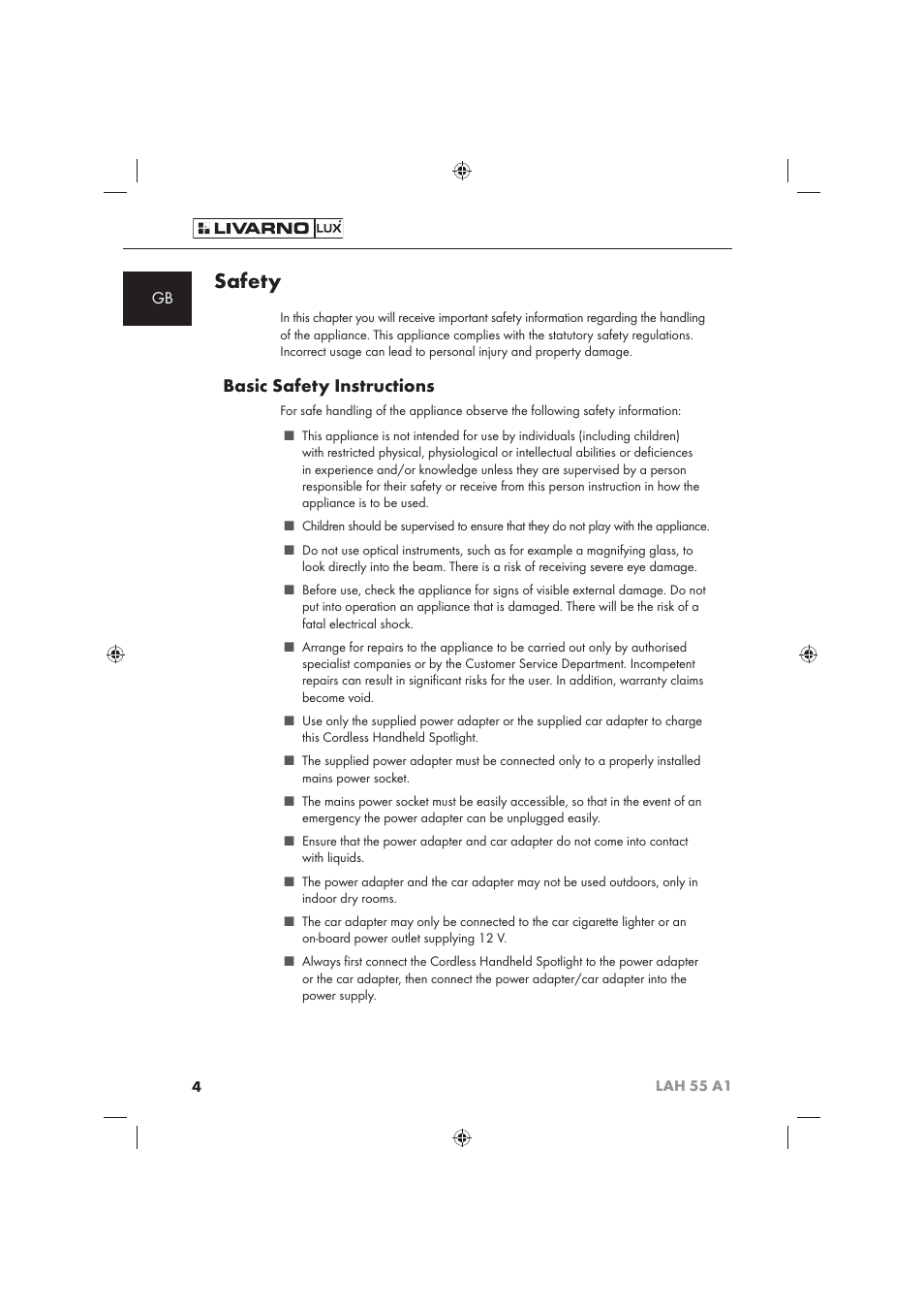 Safety, Basic safety instructions | Livarno LAH 55 A1 User Manual | Page 6 / 92