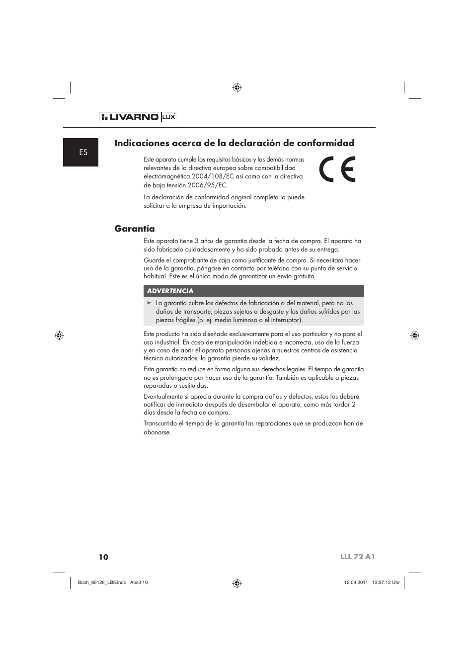 Garantía | Livarno LLL 72 A1 User Manual | Page 12 / 61