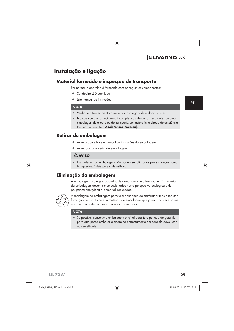 Instalação e ligação, Material fornecido e inspecção de transporte, Retirar da embalagem | Eliminação da embalagem | Livarno LLL 72 A1 User Manual | Page 31 / 61