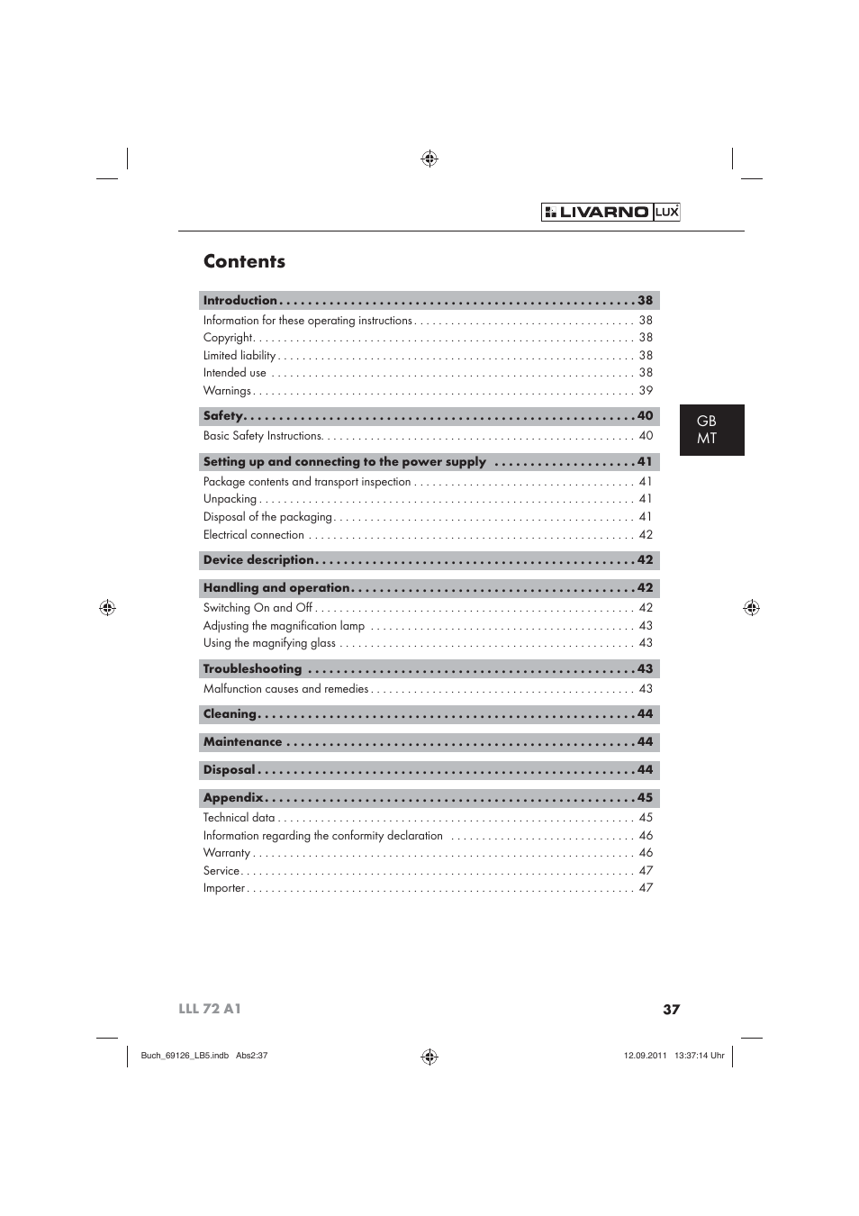 Livarno LLL 72 A1 User Manual | Page 39 / 61