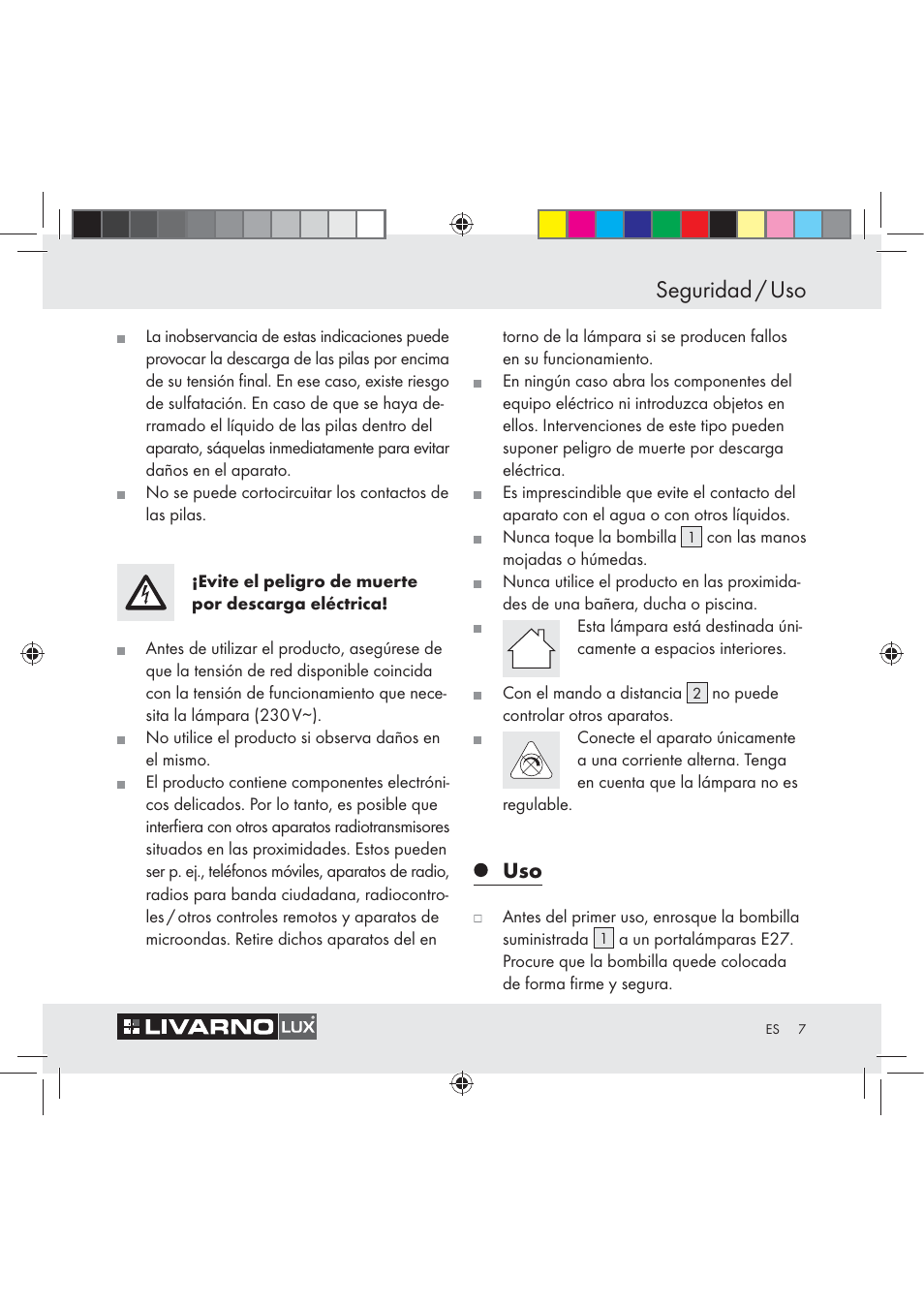Seguridad / uso | Livarno Z31044 User Manual | Page 7 / 34