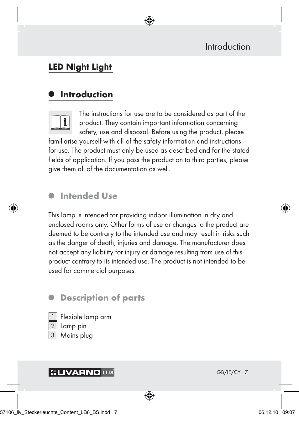 Introduction, 5 ŝ  ś 5 ŝ  ś, Intended use | Description of parts | Livarno Z30652A-BS User Manual | Page 5 / 18
