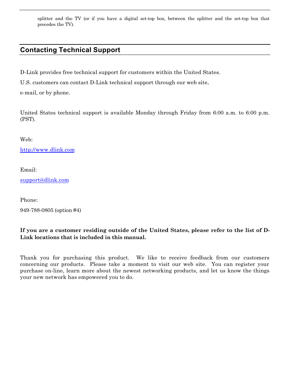 Contacting technical support | D-Link DCM-200 User Manual | Page 22 / 32