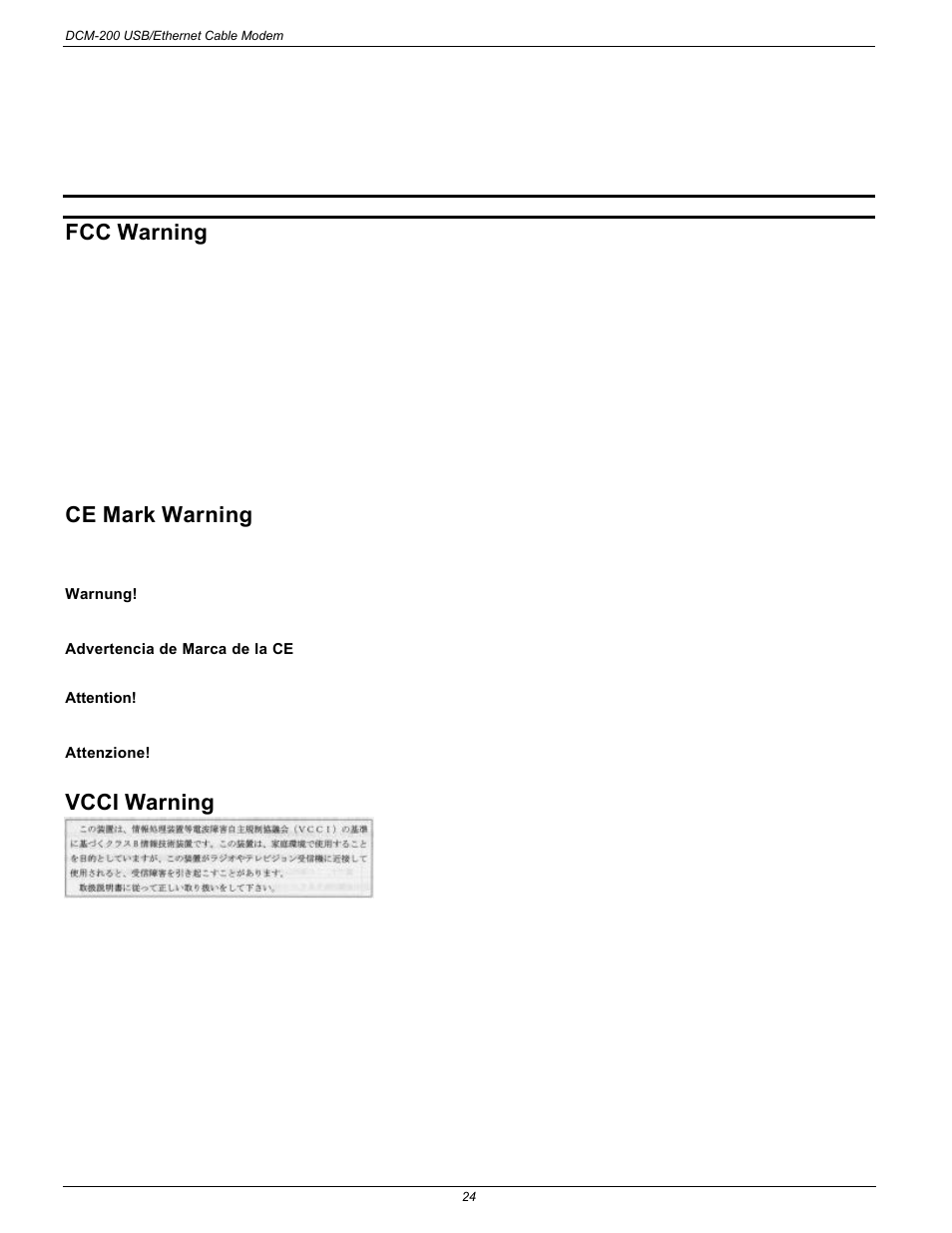 Fcc warning, Ce mark warning, Vcci warning | D-Link DCM-200 User Manual | Page 30 / 32