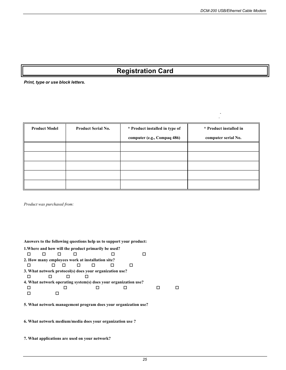 Registration card | D-Link DCM-200 User Manual | Page 31 / 32