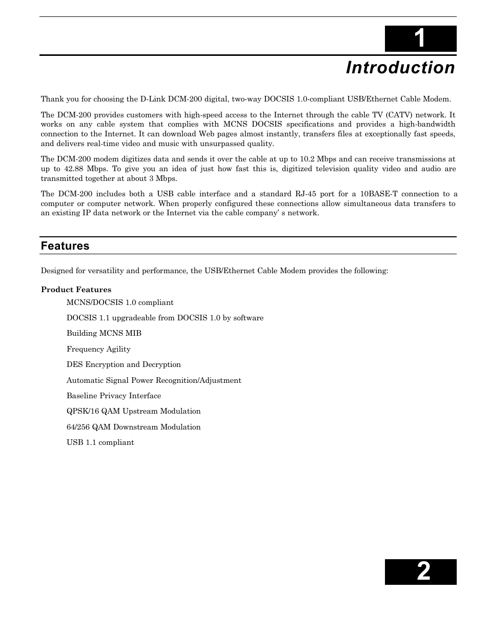 Introduction, Features | D-Link DCM-200 User Manual | Page 5 / 32