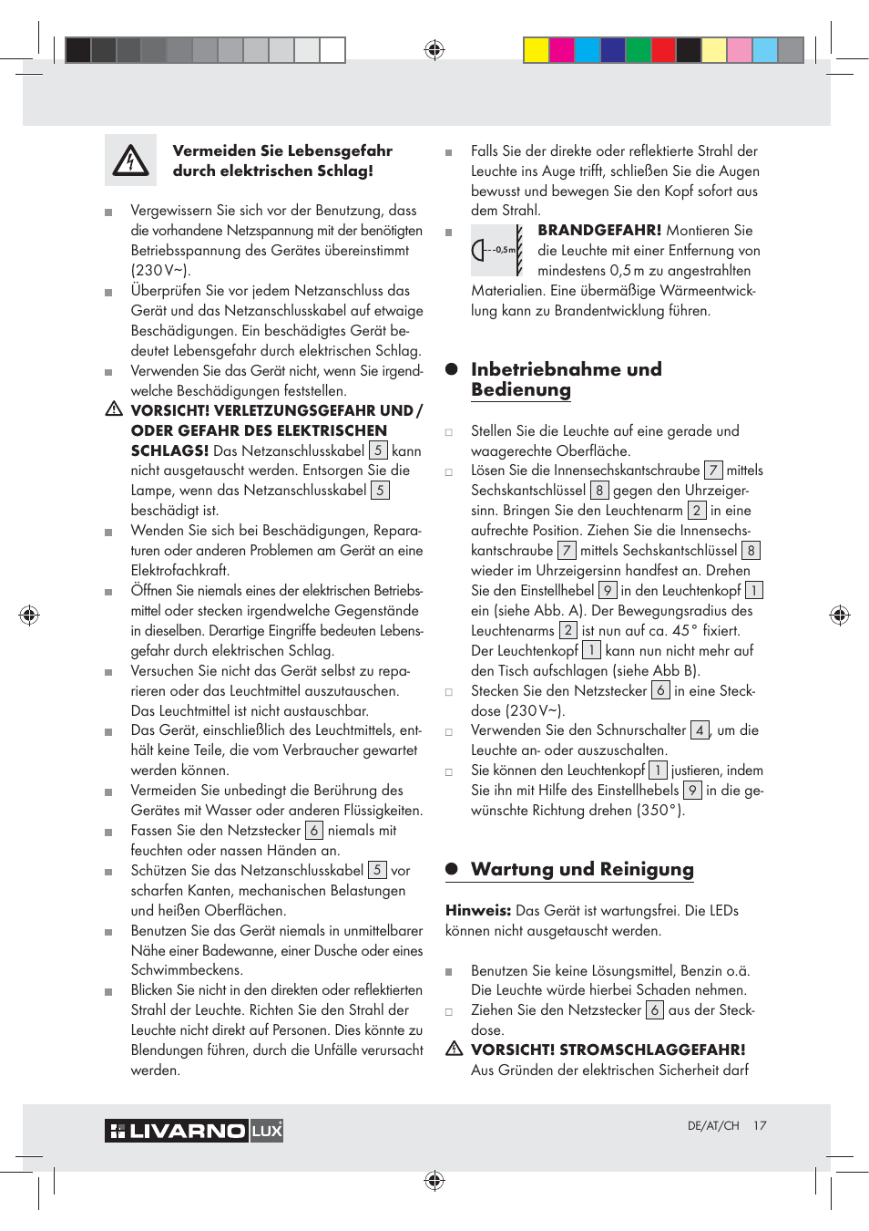 Inbetriebnahme und bedienung, Wartung und reinigung | Livarno Z30348A User Manual | Page 17 / 19