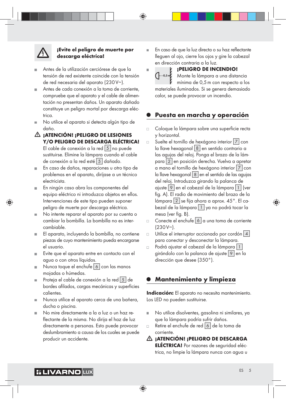 Puesta en marcha y operación, Mantenimiento y limpieza | Livarno Z30348A User Manual | Page 5 / 19