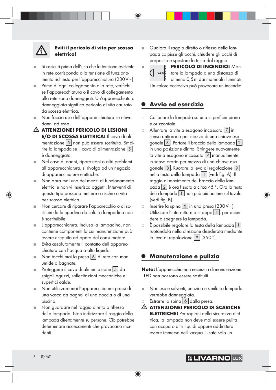 Avvio ed esercizio, Manutenzione e pulizia | Livarno Z30348A User Manual | Page 8 / 19