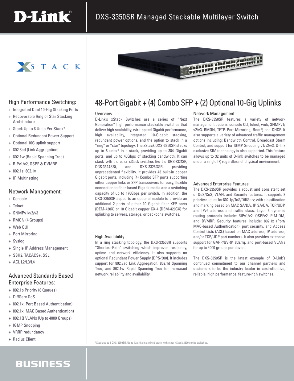 D-Link xStack DXS-3350SR User Manual | 3 pages