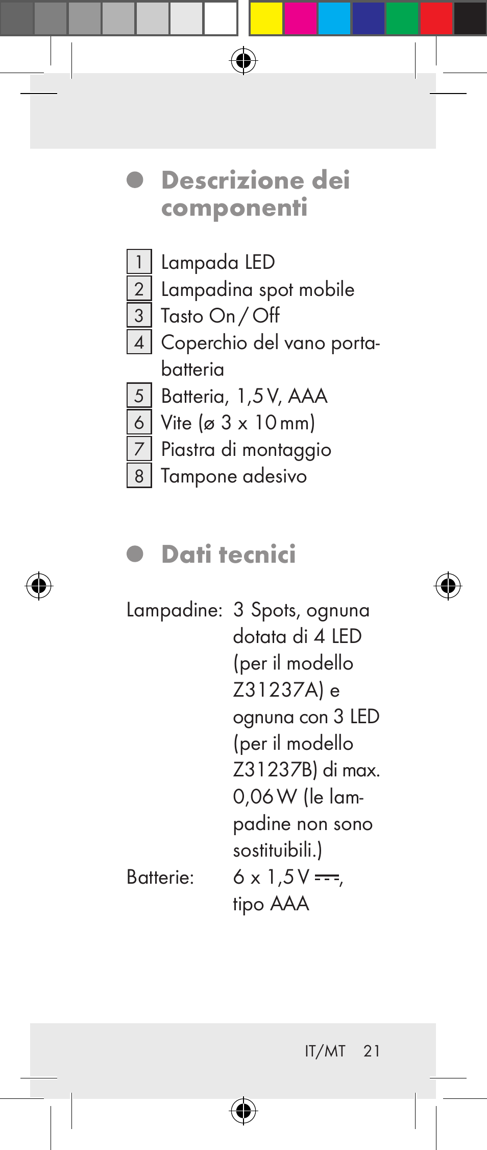 Descrizione dei componenti, Dati tecnici | Livarno Z31237A Z31237B User Manual | Page 21 / 71