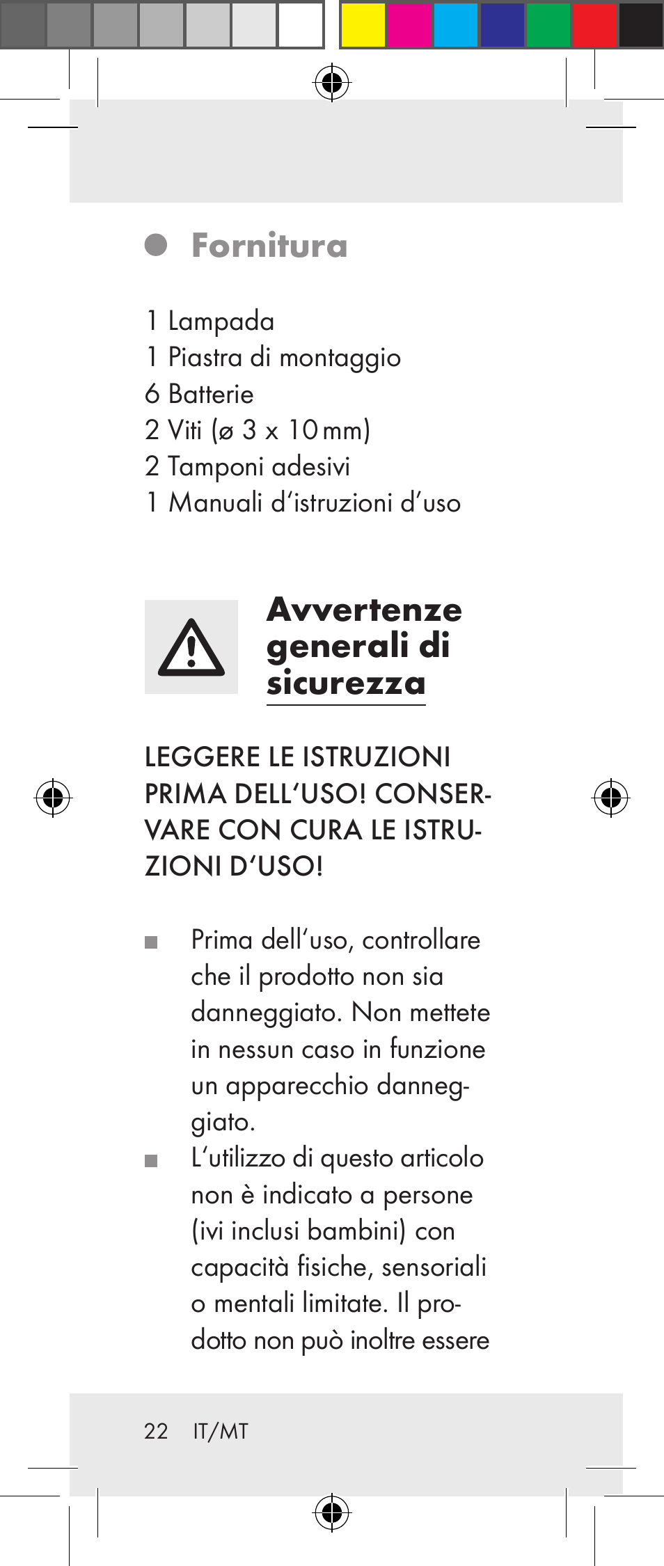 Fornitura, Avvertenze generali di sicurezza | Livarno Z31237A Z31237B User Manual | Page 22 / 71