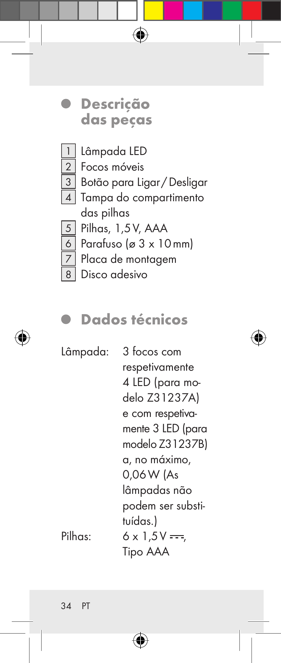 Descrição das peças, Dados técnicos | Livarno Z31237A Z31237B User Manual | Page 34 / 71