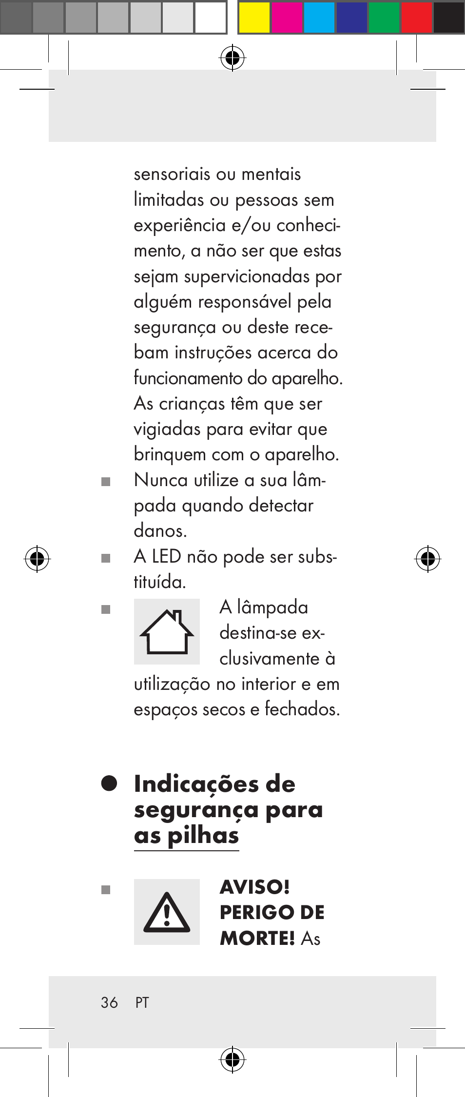 Indicações de segurança para as pilhas | Livarno Z31237A Z31237B User Manual | Page 36 / 71