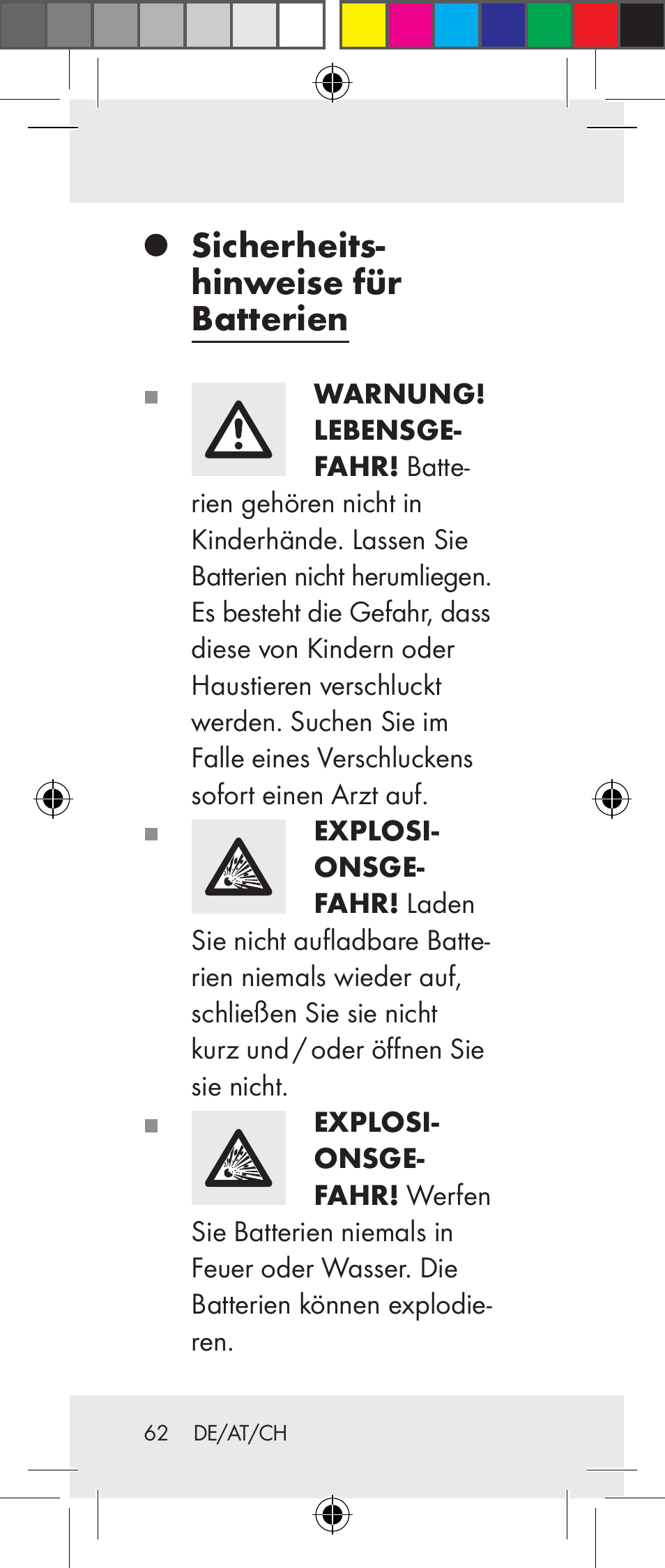 Sicherheits- hinweise für batterien | Livarno Z31237A Z31237B User Manual | Page 62 / 71