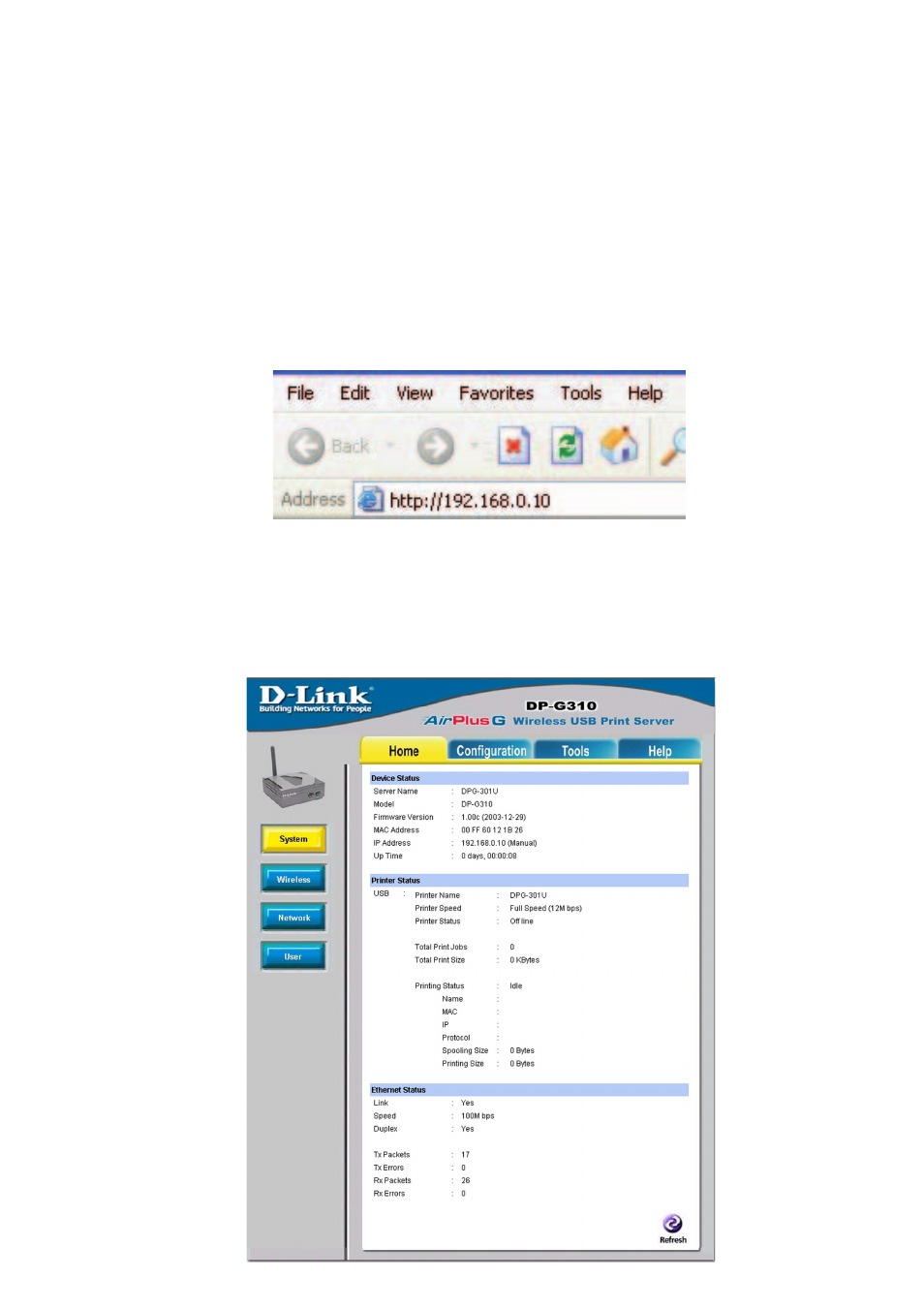 Using the web configuration | D-Link DP-G310 User Manual | Page 12 / 88