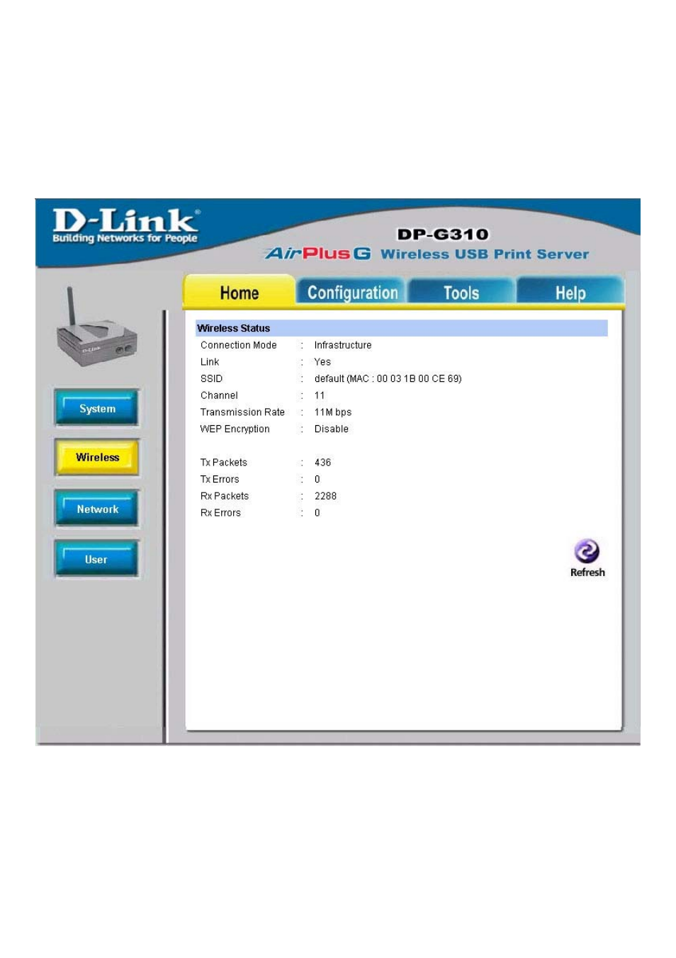 Using the web configuration (continued), Home > wireless | D-Link DP-G310 User Manual | Page 14 / 88