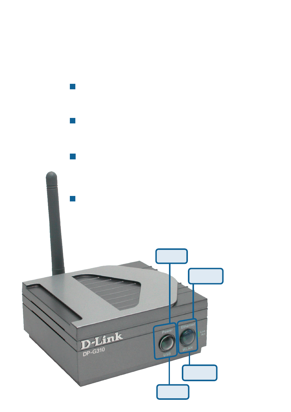 Front panel led indicators | D-Link DP-G310 User Manual | Page 6 / 88