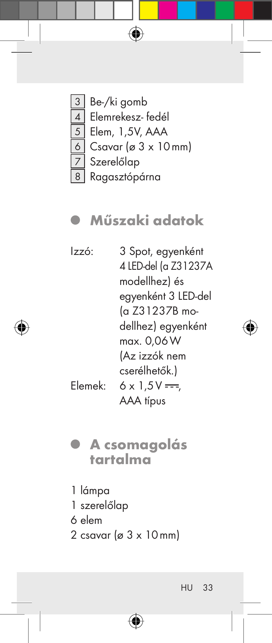 Műszaki adatok, A csomagolás tartalma | Livarno Z31237A Z31237B User Manual | Page 33 / 98