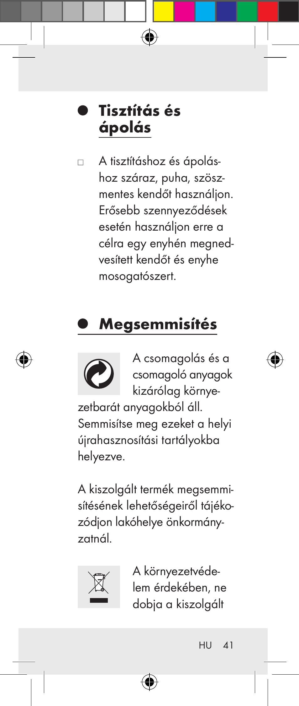 Tisztítás és ápolás, Megsemmisítés | Livarno Z31237A Z31237B User Manual | Page 41 / 98