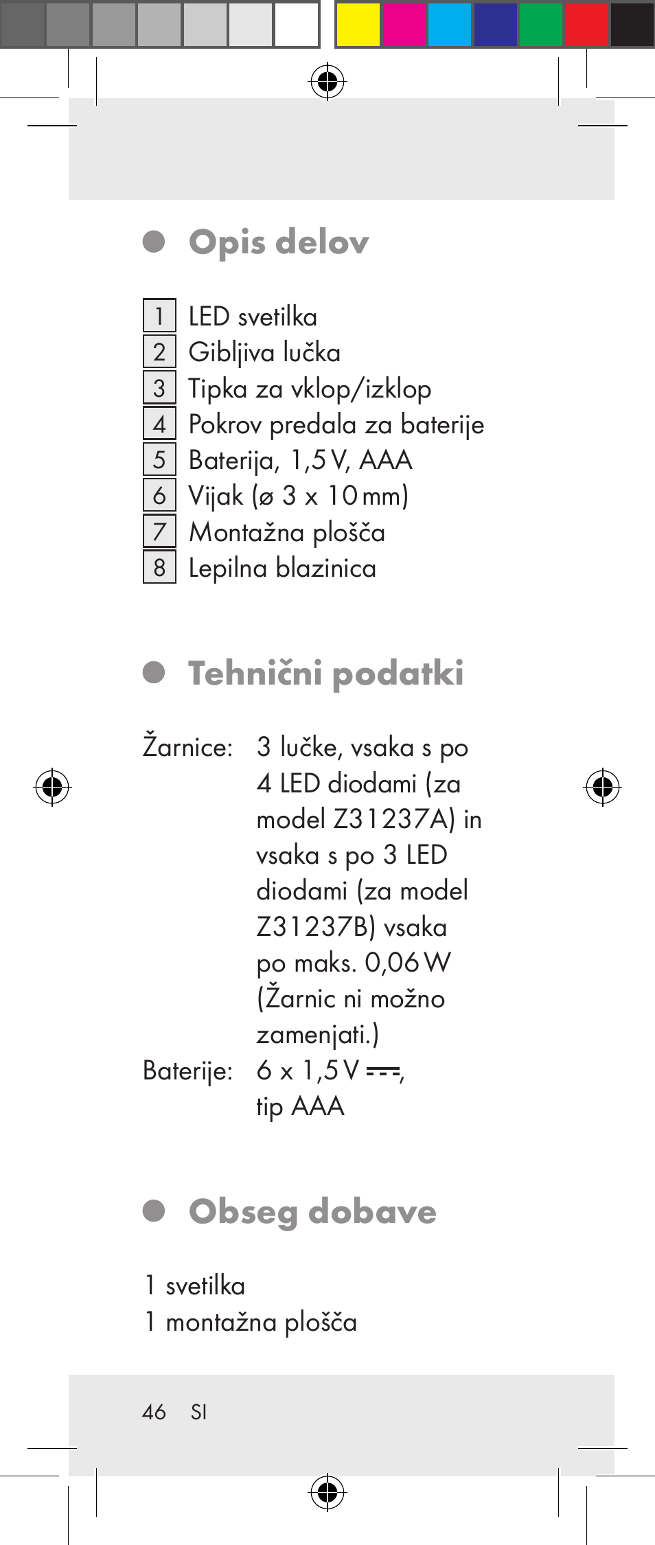 Opis delov, Tehnični podatki, Obseg dobave | Livarno Z31237A Z31237B User Manual | Page 46 / 98