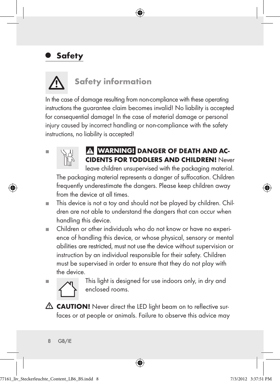 Safety safety information | Livarno Z30652A-BS Z30652B -BS Z30652C-BS User Manual | Page 8 / 12