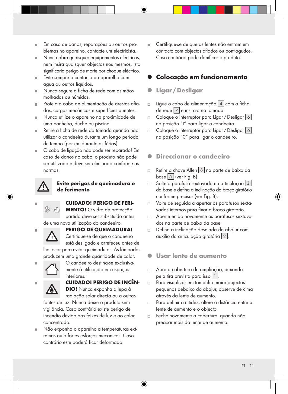 Colocação em funcionamento, Ligar / desligar, Direccionar o candeeiro | Usar lente de aumento | Livarno Z31304-BS User Manual | Page 11 / 19