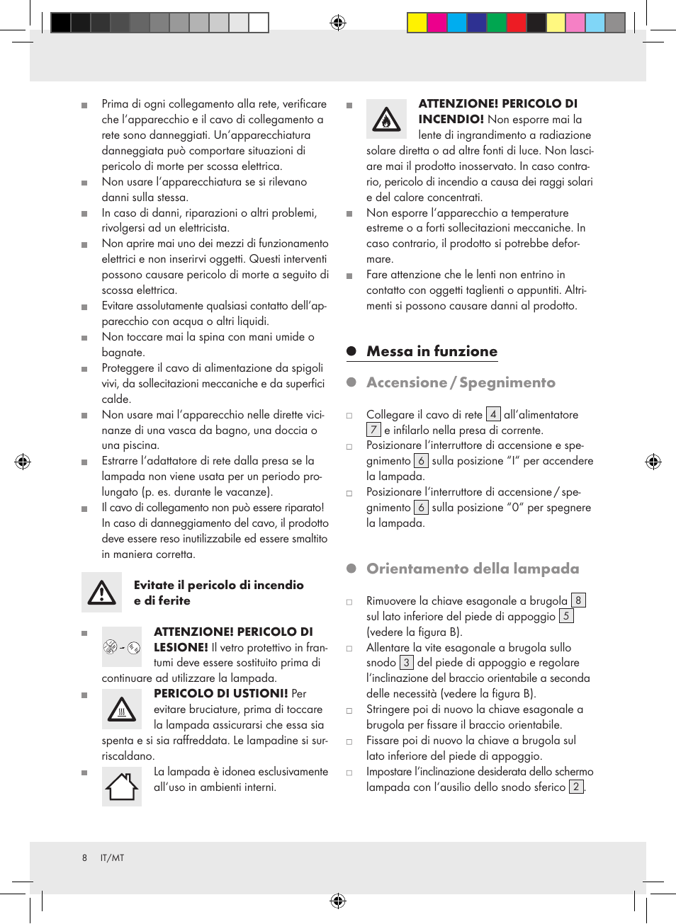 Messa in funzione, Accensione / spegnimento, Orientamento della lampada | Livarno Z31304-BS User Manual | Page 8 / 19