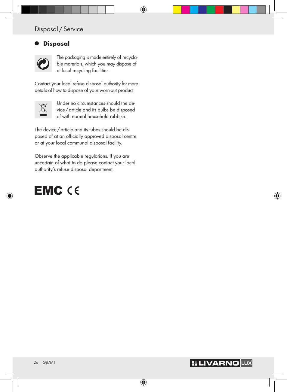 Disposal / service | Livarno Z30802A-BS / Z30802B-BS User Manual | Page 28 / 36