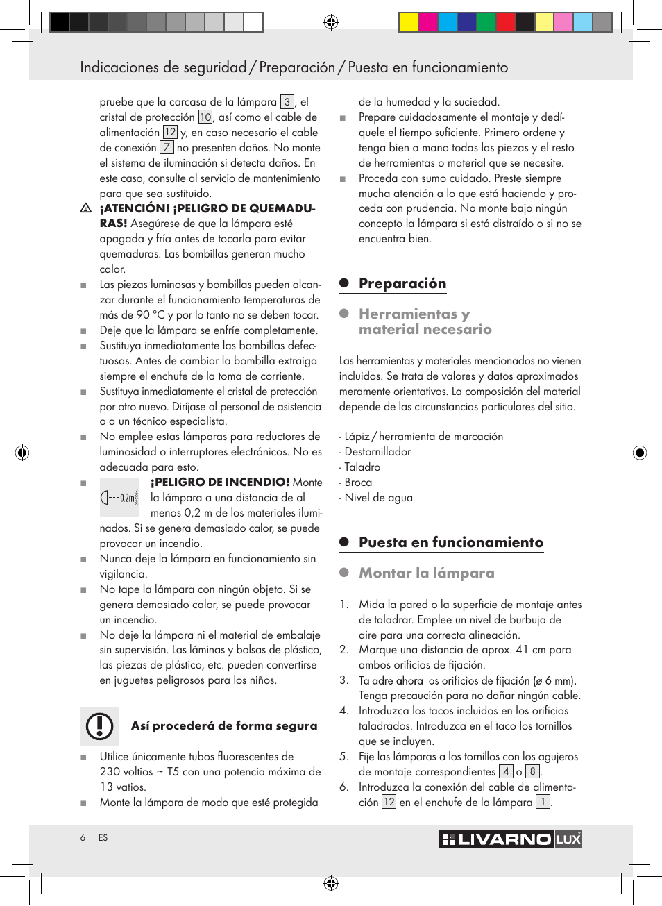 Preparación, Herramientas y material necesario, Puesta en funcionamiento | Montar la lámpara | Livarno Z30802A-BS / Z30802B-BS User Manual | Page 8 / 36