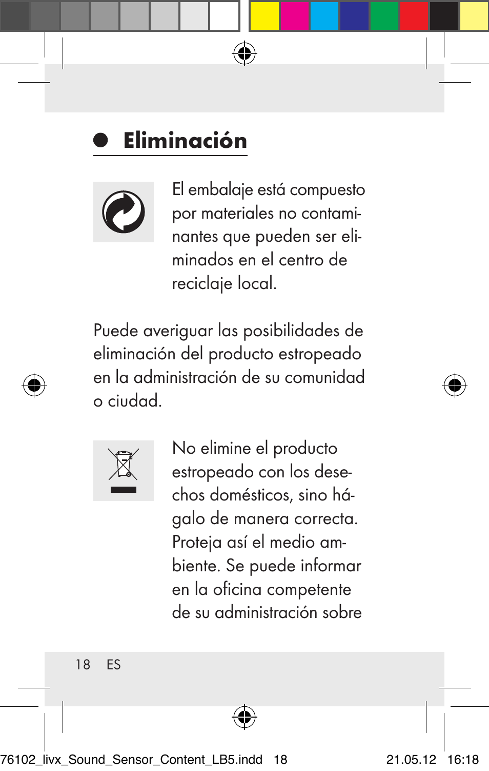 Eliminación | Livarno Z30425A Z30425B User Manual | Page 18 / 84